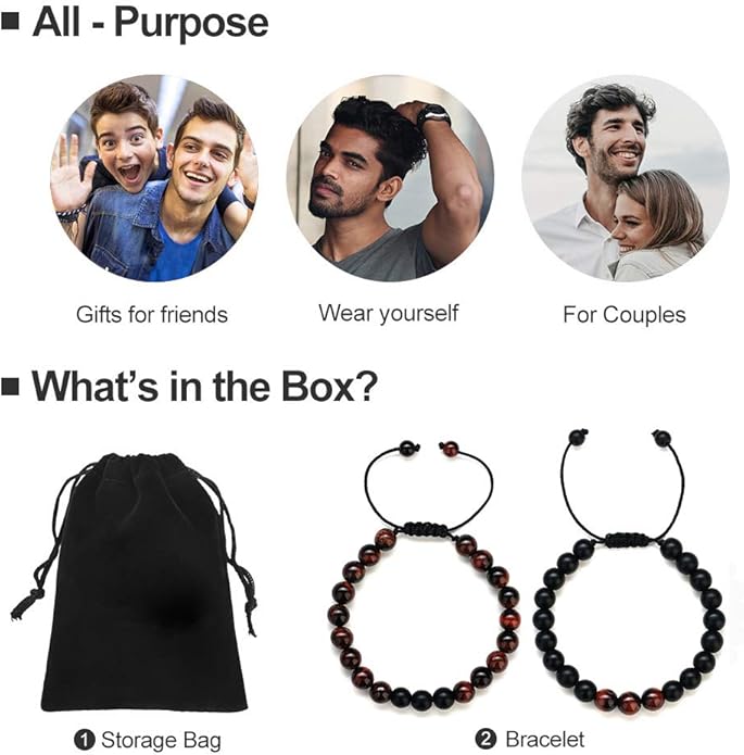 M MOOHAM Natural Stone Bracelets for Men - 8mm Tiger Eye | Matte Agate | Lava Rock Bracelets for Men Teen Boys Gifts Birthday Anniversary Christmas Gifts for Men Teens