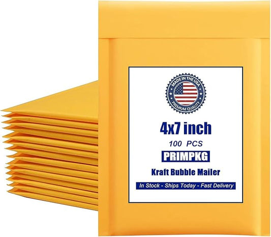 Natural Kraft Bubble Mailer Envelopes, Small Bubble Mailers 4x7 Inch, 100 Pack Padded Envelopes, Self-Seal Shipping Envelope,Tear-Resistant Mailing Envelope Padded