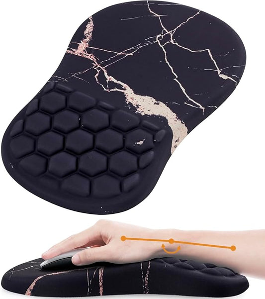 Mouse Pad Wrist Support, Ergonomic Mouse Pad with Wrist Rest, Comfortable Computer Mouse Pad for Laptop, Pain Relief Mousepad with Non-Slip PU Base Black Gold Marble