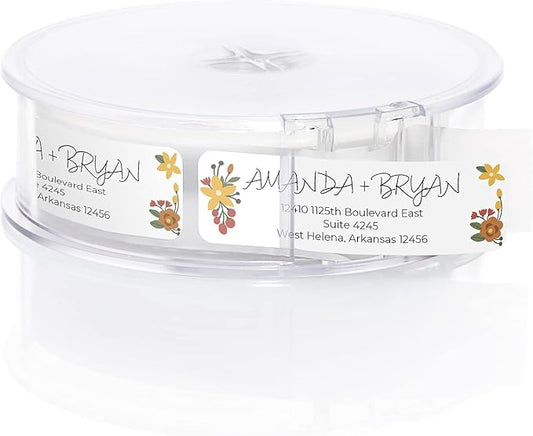 Retro Floral Rolled Address Labels/Roll of 500 Personalized Return Address Labels/Designer Return Address Stickers in Elegant Plastic Dispenser