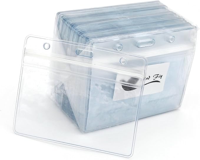 Name Tags Lanyard Badge Holder Pairs (Set of 50, Black): Woven Round Lanyard & Horizontal Sealable Waterproof Clear Plastic ID Card Name