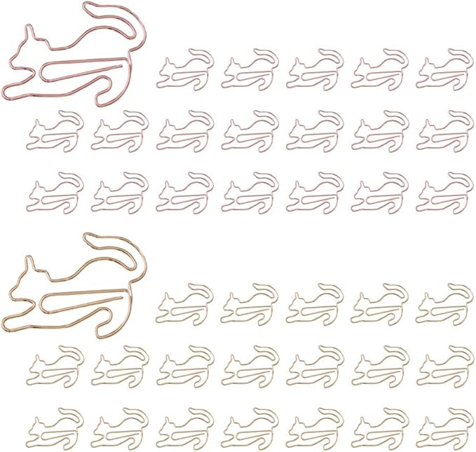 OWLFAVO 40pcs Kitty Shape Paper Clips with Clear Box, Pink and Purple, Funny Cute Paperclips Bookmarks Planner Clips for Fun Office Supplies School Gifts Wedding Decoration