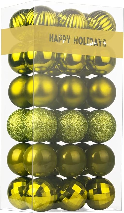 Lime Green 1.6" Small Christmas Balls Christmas Tree Decoration Ornaments Shatterproof Hanging Balls for Birthday Halloween Holiday Wedding Decorations Set of 36pcs