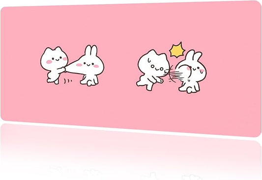 MAYCARI Cute Desk Mat Kawaii Mousepad, Anime Aesthetics Desk Pad XXL Cute Pink Funny Cats Mouse Pad Computer Keyboard Mat, Office Desk Pad Protector 31.5"X15.7"