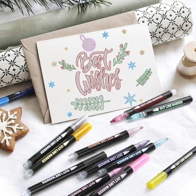 Outline Markers 12 Shimmer Markers Glitter Pens,Stocking Stuffers for Teen Girl Gifts Trendy Stuff,Art Supplies Crafts Gifts