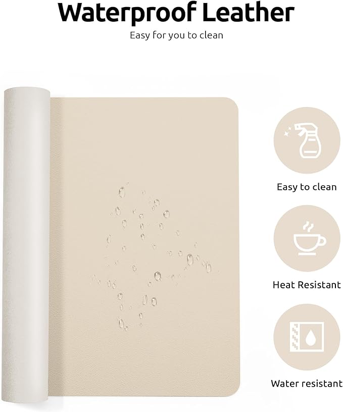 YSAGi Leather Desk Protector, Office Mat, Large Mouse Mat, Non-Slip PU Leather Blotter, Laptop Desk, Waterproof Writing Pad for Office and Home (Eggshell, 35.4" x 17")