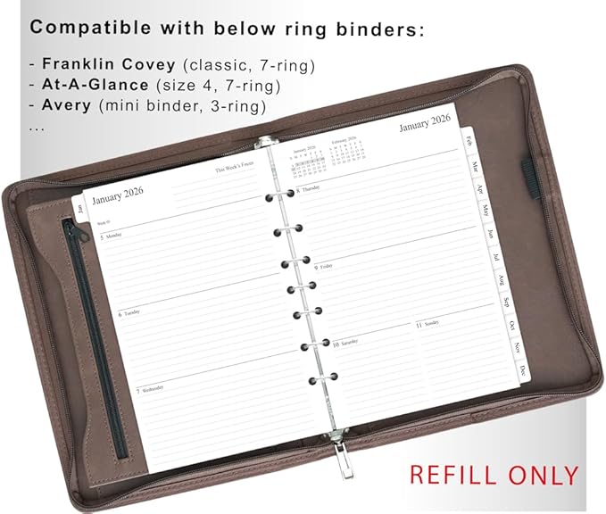 newestor 2026 Weekly & Monthly Planner Refill, 5-1/2" x 8-1/2", Jan 2026 to Dec 2026, 7-Hole Punched for Mini Binders