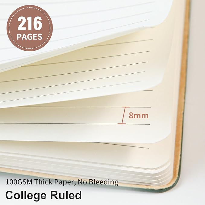 Lined Journal Notebook for Work College Ruled Note Book 5.79"x8.27" A5 PU Leather Daily Journaling 216 Pages for Women Men Writing Home School Supplies Business (Darkgreen/Darkpink)