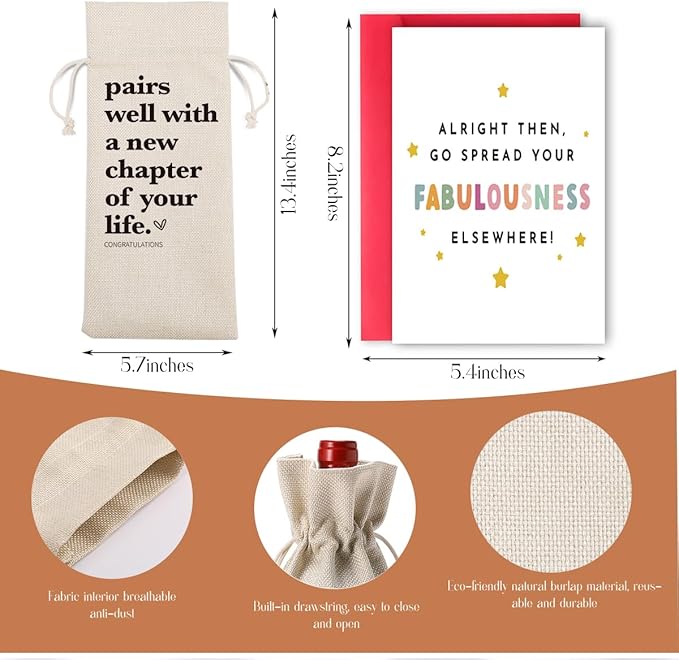 New Chapter Wine Bag with Good Luck card New Beginnings Gifts for Women Men Farewell Gifts for Friends Going Moving Away Gifts for Coworkers Retirement Wine Bag Card Set