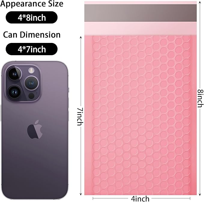 packbabol Bubble Mailers, 4x7 Inch Padded Bubble Mailers Pack of 100 Bubble Envelopes Opaque Self Seal Adhesive Waterproof Bags for Shipping and Packaging (Pink, 4x7-100)