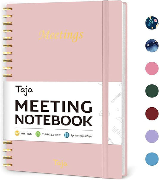 Meeting Notebook For Work Organization - Work Planner Notebook With Action Items, Agenda Planner For Note Taking, 160Pages (6.9" X 9.9") Project Planner For Men & Women - Pink