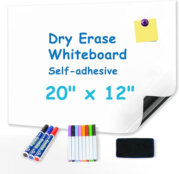 Magnetic Whiteboard Contact Paper 20" x 12”, YOUNGJQ Adhesive Dry Erase White Board Sticker for Wall, Peel and Stick Wallpaper, Easy to Write and Clean for Fridge Home Office