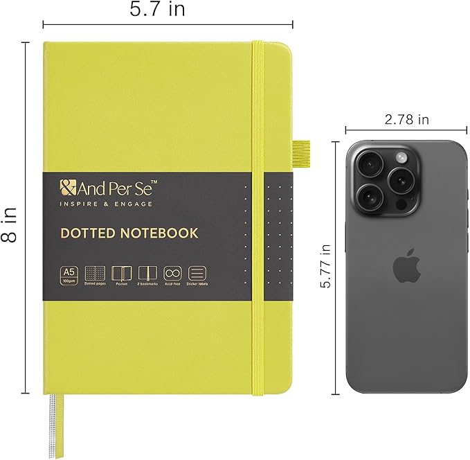&And Per Se Dotted Journal Notebook, A5 Hardcover Bullet Dotted Journal, 160 Pages 100 gsm Thick Paper, 3 Sheets of Stickers Included - 5.7'' x 8''（Lime Green）