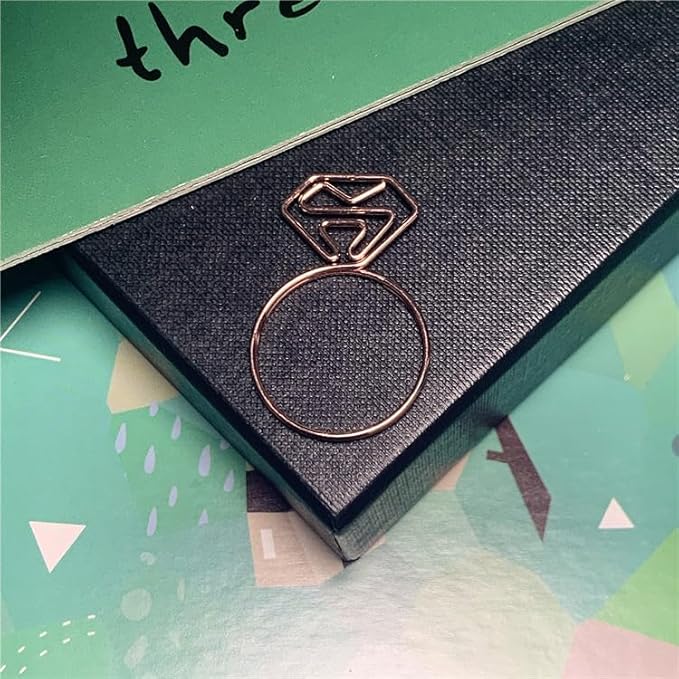 OWLFAVO 36pcs Diamond Ring Shape Paper Clips with Clear Box, Rose Gold and Yellow Gold, Funny Cute Paperclips Bookmarks Planner Clips for Fun Office Supplies College Gifts Wedding Decoration