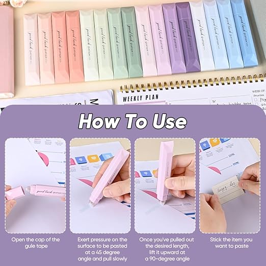 4-Pack Strong Double Sided Tape Roller, 0.23in x 16.4ft Adhesive Tape Glue for Gift Wrapping, Junk Journals, Paper Crafts, Essential Scrapbooking Supplies, Photo Mounting, School Office (Purple)