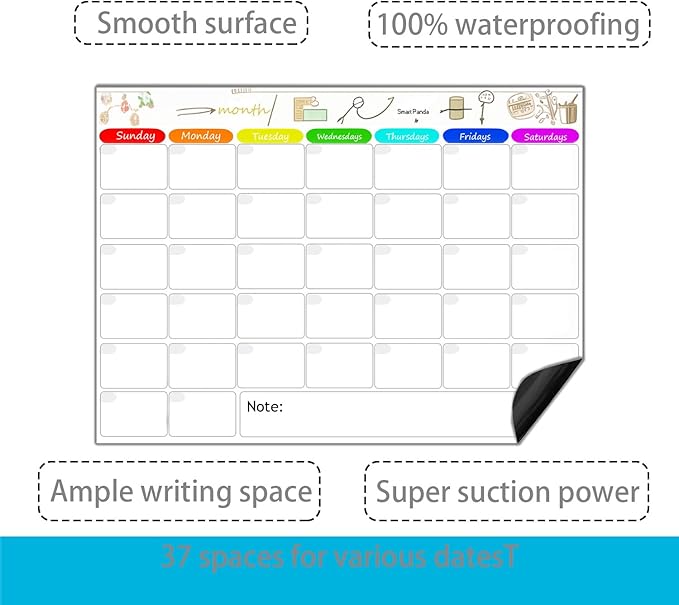 Magnetic Dry Erase Calendar for Refrigerator，Fridge Calendar Magnet Combo - Ideal for Dry Erase, Magnetic Calendar, and Home Decor