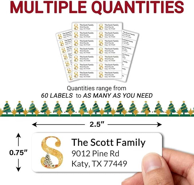 Personalized Christmas Address Labels - Custom Address Labels with Monogram (Champagne Wishes)