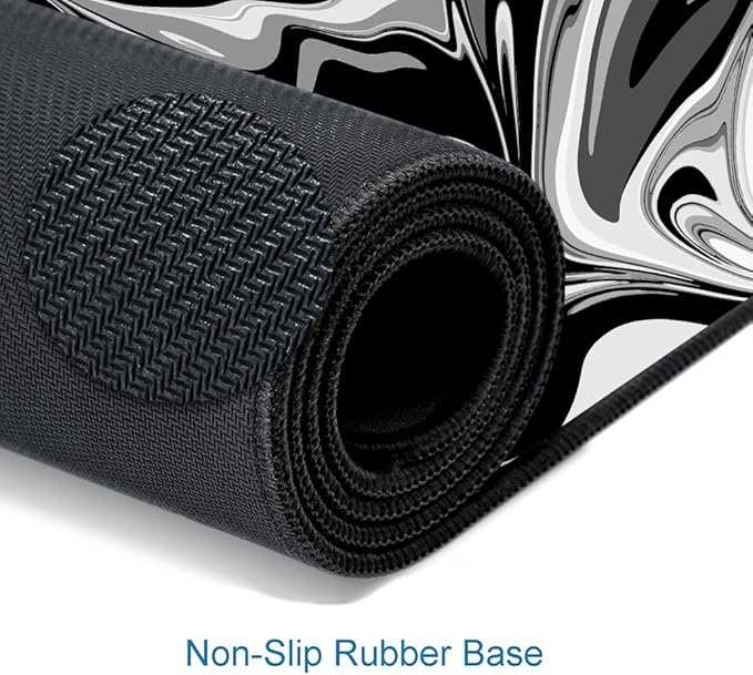 Large Gaming Mouse Pad, Extended XL Mousepad, Non-Slip Rubber Base Keyboard Mouse Mat Desk Pad for Work, Game, Office, Home, 31.5 x 11.8 in, Black Marble Fluid Design