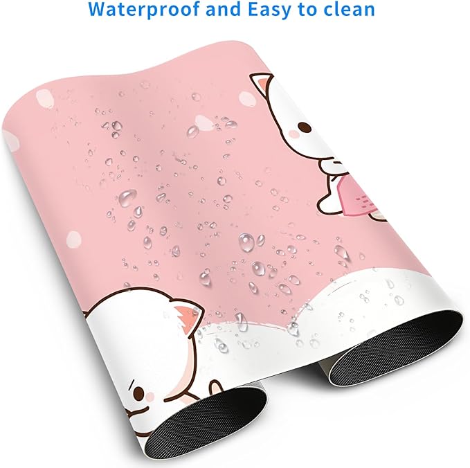 MAYCARI Cute Desk Mat Kawaii Mousepad, Anime Aesthetics Desk Pad XXL Cute Pink Cats Mouse Pad Computer Keyboard Mat, Office Desk Pad Protector 31.5"X15.7"