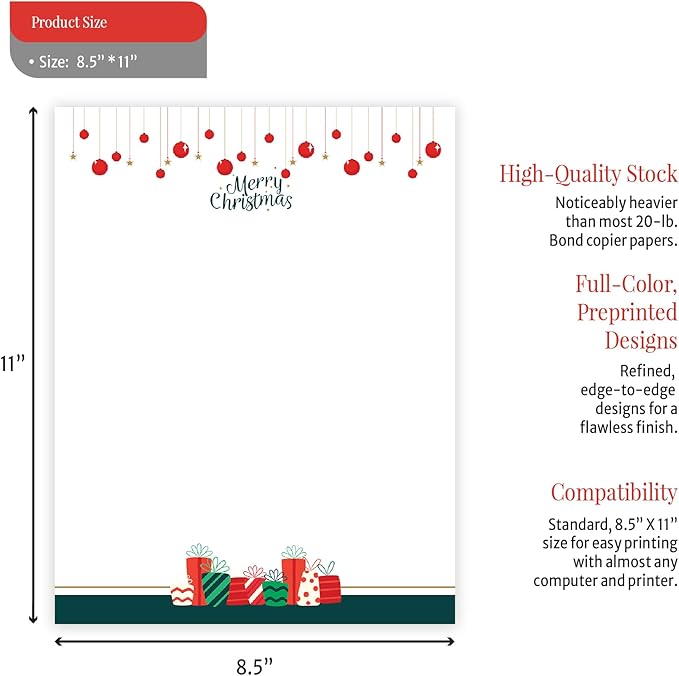 easykart labels Christmas Stationery Paper Letterhead Sheets 60 Pack Holiday Xmas Theme Design For Writing Letters Computer Office Notes & Printing Supplies Size 8.5" X 11"