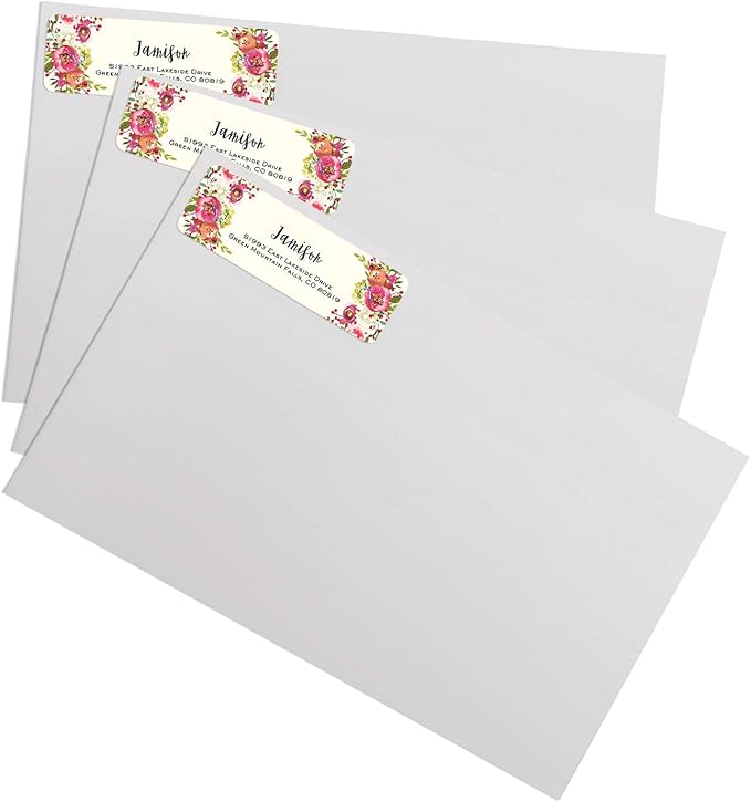 Vibrant Floral and Ivory Rolled Address Labels/Roll of 250 Personalized Address Labels/Designer Return Address Stickers in Elegant Plastic Dispenser