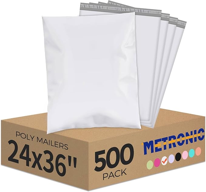 Metronic Poly Mailers 24×36 500Pack White, Extra Large Shipping Bags for Clothes,Self Seal Shipping Envelopes for Small Business,Waterproof Mailers Poly Bags for Shipping,Packaging Mailing Bags Bulk