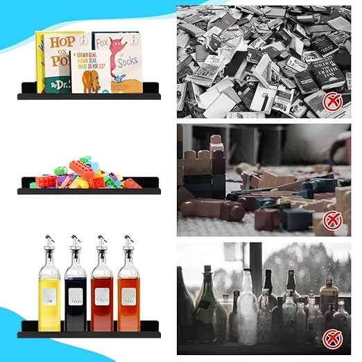 Magnetic Book Shelf for Whiteboard, Magnetic Book Holder File Rack with a Pen Container and Two Hook Acrylic Book Shelves Metal Floating Book Display Shelf for Teacher Kids Room Office(Black)