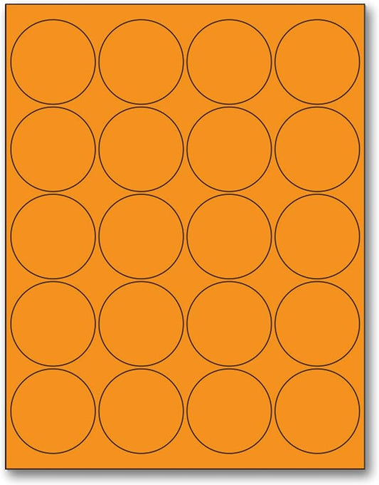 NextDayLabels - 8-1/2 x 11" Neon Color High Light Fluorescent Labels for Laser & Inkjet Printer (Orange Fluorescent, 2" Round - 20 Per Page | 500 Labels)