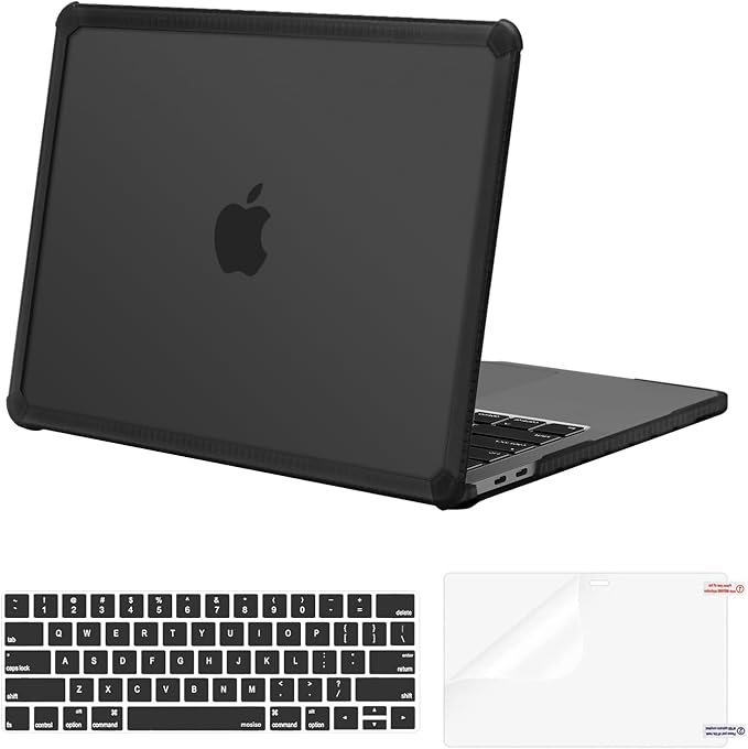 MOSISO Compatible with MacBook Pro 13 inch Case M2 2025-2016 A2338 M1 A2251 A2289 A2159 A1989 A1708 A1706, Anti-Cracking Heavy Duty Plastic TPU Bumper Hard Case&Keyboard Skin&Screen Film, Black