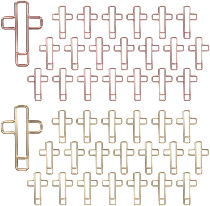 OWLFAVO 40pcs Cross Shape Paper Clips with Clear Box, Rose Gold, Funny Cute Paperclips Bookmarks Planner Clips for Fun Office Supplies School Gifts Wedding Decoration