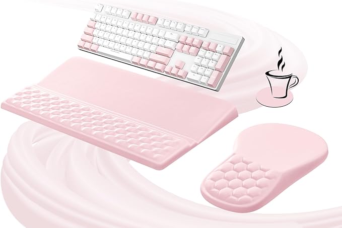 Ospelelf Ergonomic Mouse Pad and Keyboard Stand Wrist Rest Set, Memory Foam Comfort, Pain Relief for Typing, Office Desk Accessories, Pink