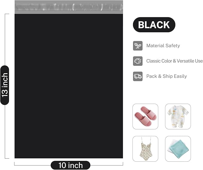 Metronic Poly Mailers 10x13 200 Pcs | Small Shipping Bags for Clothing | Strong Adhensive Seal Seal Mailing Bags for Small Business, Tear-resistant Shipping Envelopes Package Bags in Black