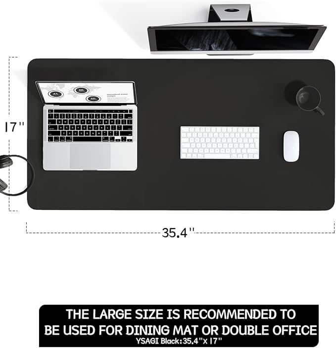YSAGi Non-Slip Leather Desk Pad L Size, Waterproof Laptop Computer Desk Keyboard Mat, Table Protector Blotter Mat, Large Mouse Pad for Office/Work/Home/Decor(Black, 35.4" x 17")