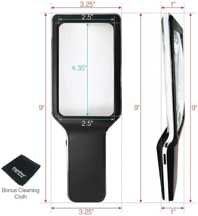 MagniPros Patented 6X Rechargeable Magnifying Glass with 3 Color Light Modes & Anti-Glare Lens - Relieve Eye Strain | Perfect for Low Vision Seniors, Macular Degeneration & Fine Print