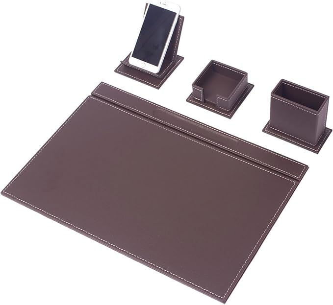 MOOGCO Leather Desk Set-Desk Office Accessories-Office Organizer- Home Office Accessories - Desk Supplies - Desk Storage Organizer -Desk Pad-Storage-12 Pieces -12 PCS(BROWN)