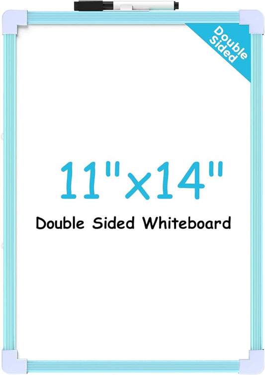 MaxGear Blue Small Dry Erase Board, 11"x14" Double-Sided Hangable White Board with a Dry Erase Marker, Portable Whiteboard for Home School Office - Planning Writing Learning Drawing