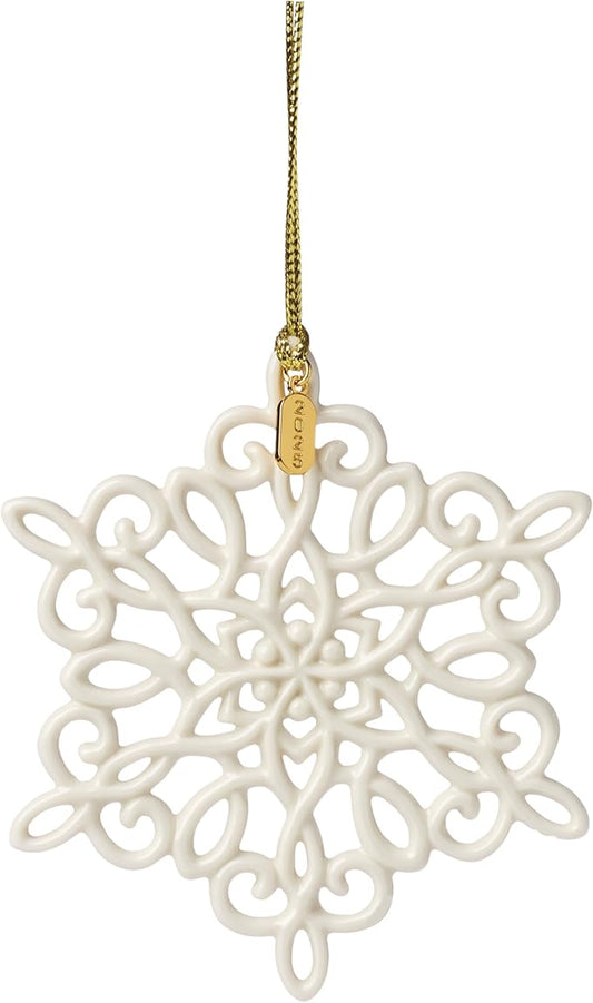 Lenox Ornament, 2025 Snow Fantasies Snowflake Ornament, Made from Porcelain with A Gold Cord for Hanging, Christmas Tree Decoration, Winter Tree Decor, Beautiful Snowflake Design (Cream, 1 Piece)