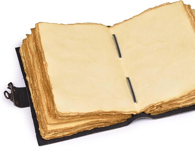 LEATHER VILLAGE Leather Bound Vintage Journal for Women & Men - Book of Shadows - Lock Closure - 200 Pages of Antique Deckle Edges Handmade Paper - Rustic Black Color - 7 X 5 inches