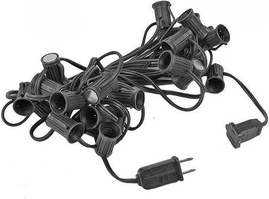 Novelty Lights C9 Light Stringer, 25 Feet Magnetic Socketed Holiday Light String, Black Wire with 12 Inch Spacing, E17 Sockets, for Indoor or Outdoor Steel Surfaces