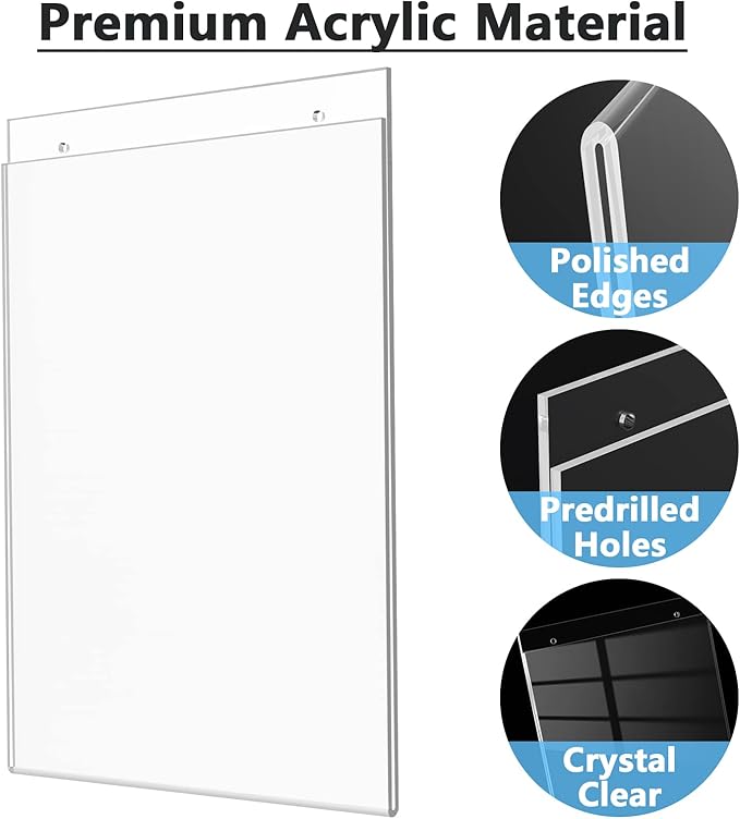 MaxGear Acrylic Sign Holder 11 x 17 inches Wall Mount Sign Holder with Screws Clear Plastic Wall Acrylic Frame for Office, Home, Store, Restaurant, Letter Size: 11 x 17 in, Acrylic, Vertical, 6 Pack