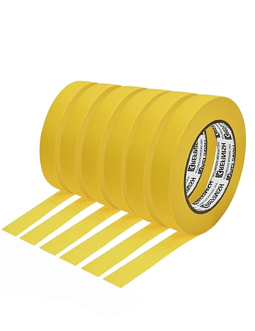 Painters Tape for Cars Vehicles Paint Tape Auto Body Yellow Masking Tape Heat Resistant Automotive Removable No Residue Painting Tape Bulk Set for Paint Booth, 0.7in-60 yards/6rolls