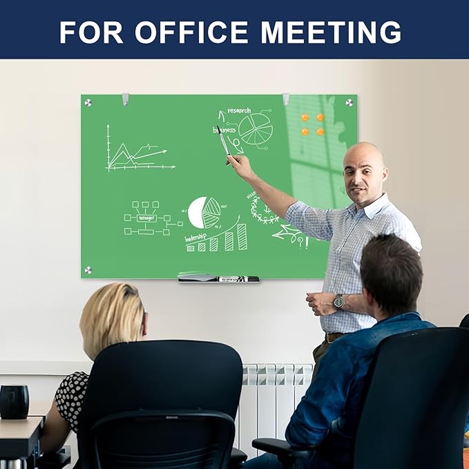 TSJ OFFICE Glass Dry-Erase Board - 36 x 24 Inches Wall Mounted Magnetic Whiteboard, Large Frameless Glass White Board for Office, Home & School, Green