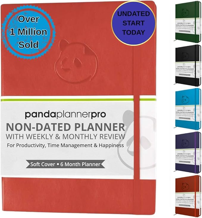 Panda Planner Pro 2026 - A4 6 Month Daily, Weekly & Monthly Planner for Productivity – Large 8.5x11 Undated Day Planner, Goal Planner, Project Organizer & Habit Tracker Notebook – Orange