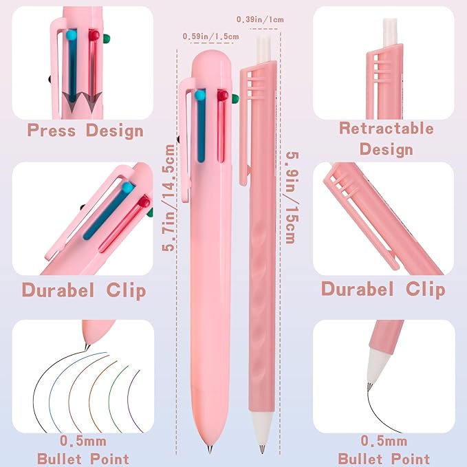 11 Pcs Cute Stationery Set Kawaii Office School Supplies Including Gel Pens Erasable Pens 6-in-1 Multicolor Ballpoint Pens Highlighters Mechanical Pencil Erasers Correction Tape Utility Knife (Pink)
