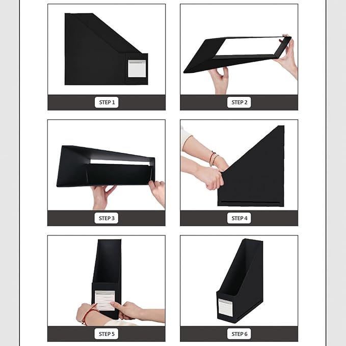 Magazine File Holder( 3Pack,Black) Paperboard Book Organizer- Desk Magazine File Organizer for Home, Office, Classroom-Storage Box for Dounments with Label Stickers.