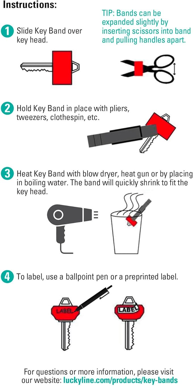 Lucky Line Colorful Key Bands - Key Identifiers Medium, 4 Pack (17104)