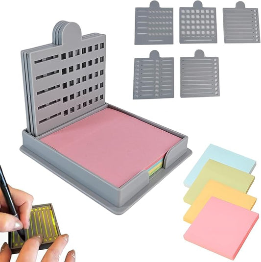 2025 New Sticky Note Stencil, Sticky Note Holder with Five Templates, Suitable for 3x3 Inch Sticky Notes, Perfect for to-Do Lists, Home, Office, Reusable Sticky Notes Dispenser (Grey 5 Templates)