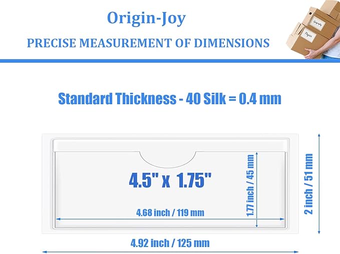 Origin-Joy 25 PCS Self-Adhesive Index Label Pockets, Clear Plastic Peel & Stick Card Holders with Top Open for Loading (4.5 x 1.75 inch)
