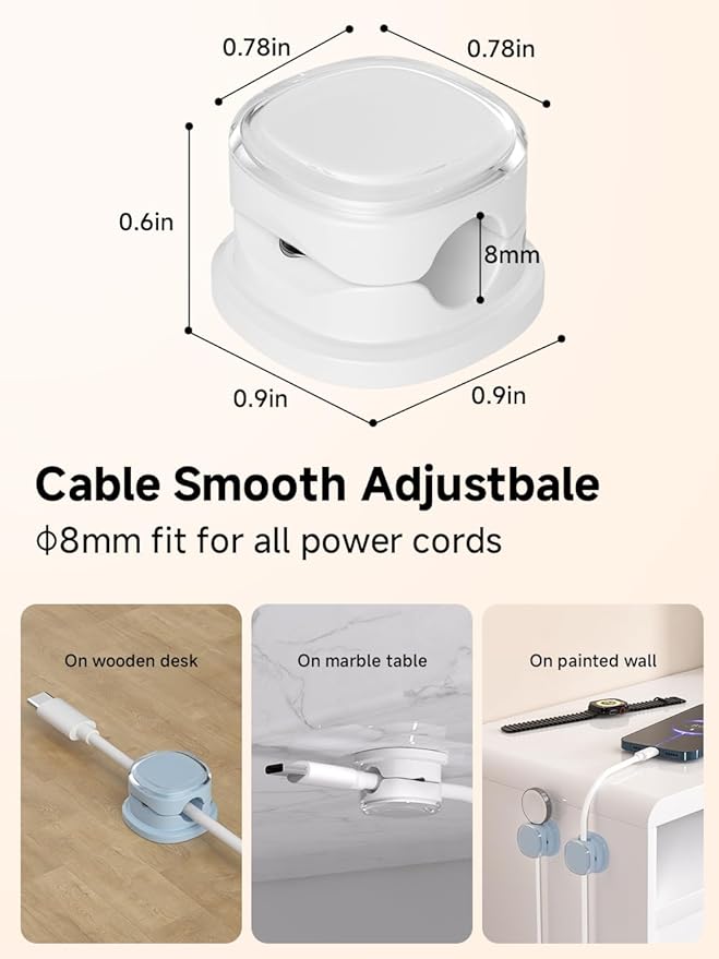 Magnetic Cable Clips, Adjustable Cord Holder Management, Adhesive Wire Keeper Organizer for Home Office Desk Phone PC Car Wall Desktop Nightstand Appliance (9-PCS White & Blue)