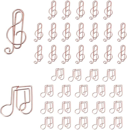 OWLFAVO Clef and Note Shape 40pcs Paper Clips with Clear Box, Rose Gold, Funny Cute Paperclips Bookmarks Planner Clips for Fun Office Supplies School Gifts Wedding Decoration